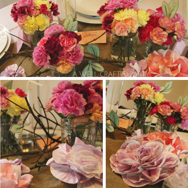 Mix up your Mother's Day Flower Arrangement by adding in some paper flowers and leaves with real, inexpensive blooms. - A Well Crafted Party
