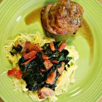 Bacon Wrapped Kale with Spaghetti Squash Dressed in Kale, Tomato, and Bacon