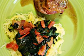 Bacon Wrapped Kale with Spaghetti Squash Dressed in Kale, Tomato, and Bacon