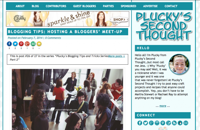Guest posting on Plucky's Second Thought: How to Host a Blogger Meet-Up