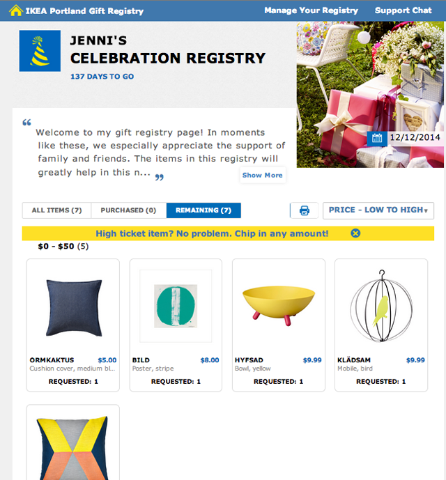 Ikea Registry for Jenni Bost