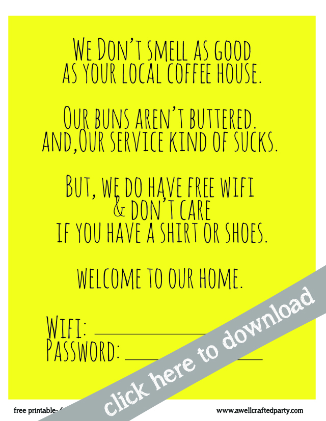 Guest Welcome Wifi Sign // A Well Crafted Party