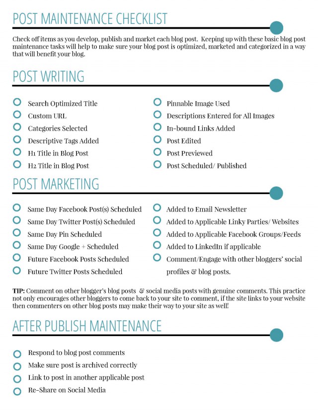 Blog Maintenance Worksheet - A Well Crafted Party