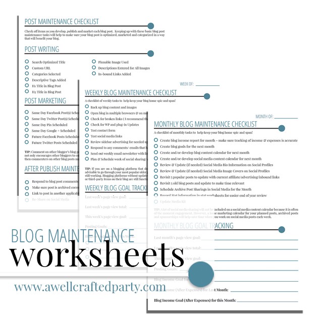 Blog Maintenance Worksheet - A Well Crafted Party