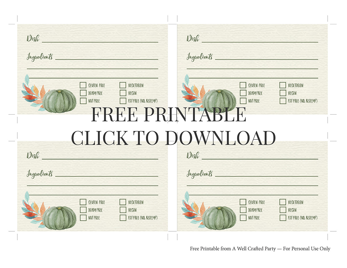 Free Printable Thanksgiving Potluck Cards