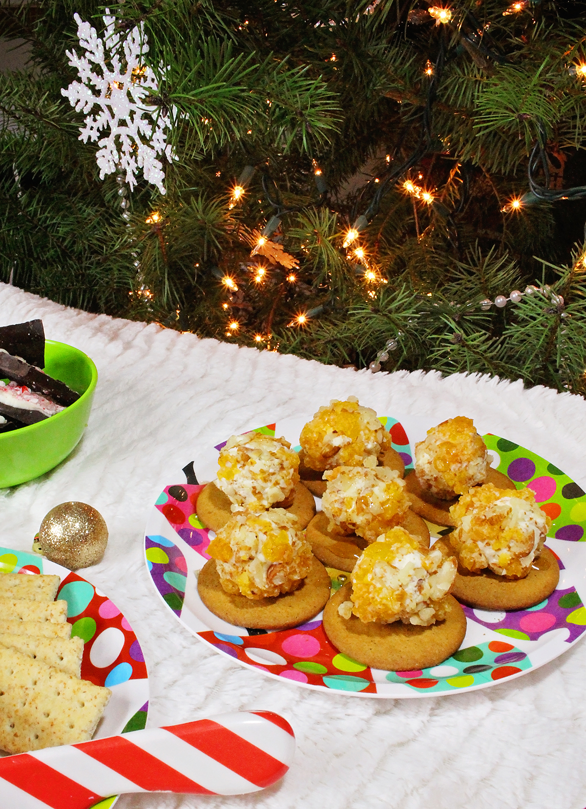 Easy Holiday Appetizer: Goat Cheese, Honey, Apricot, & Almond Balls on Gingersnap Cookies - A Well Crafted Party