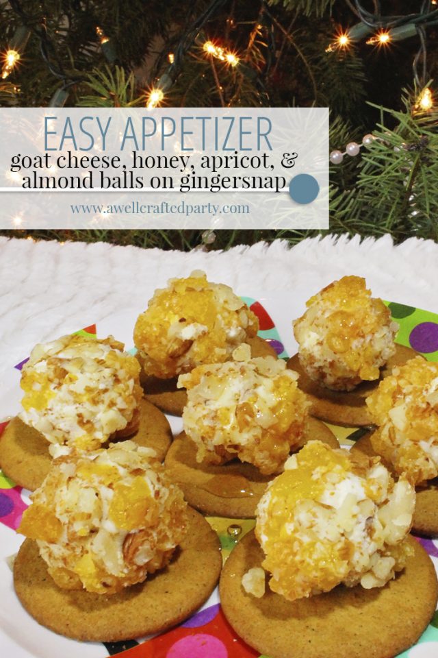 Easy Holiday Appetizer: Goat Cheese, Honey, Apricot, & Almond Balls on Gingersnap Cookies - A Well Crafted Party