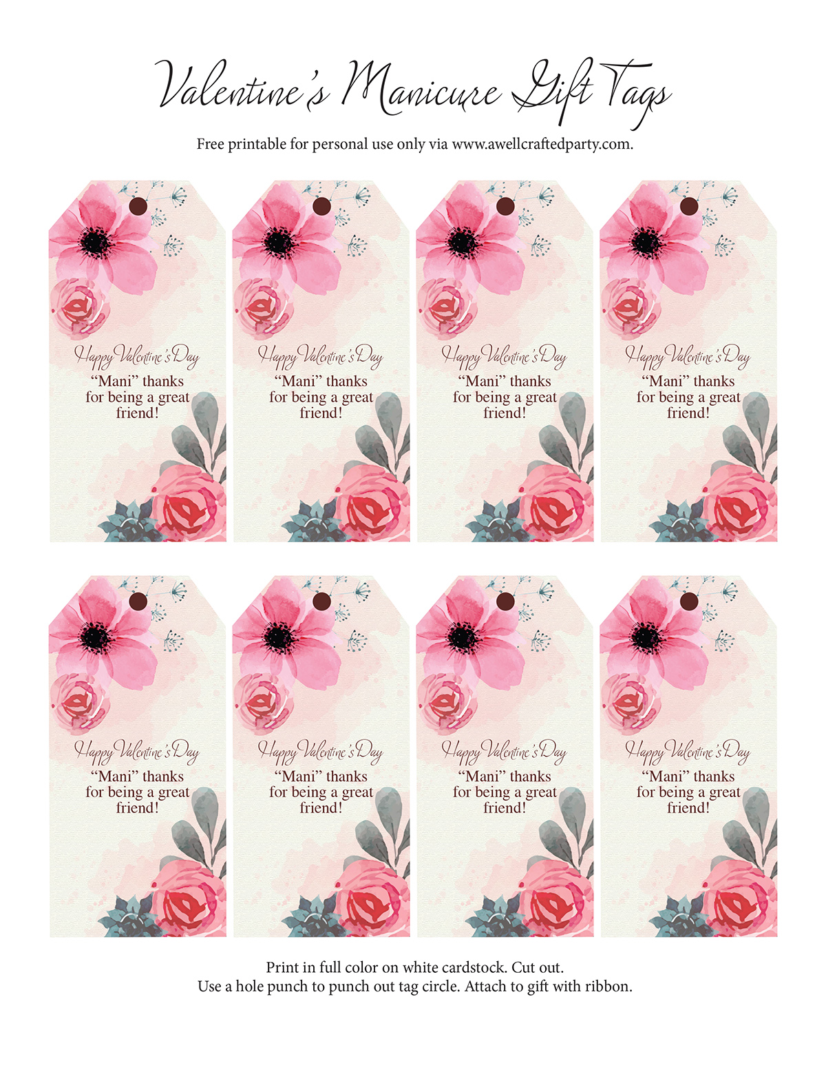 Free Valentine's Day Gift Tags - "Mani" Thanks! A Well Crafted Party
