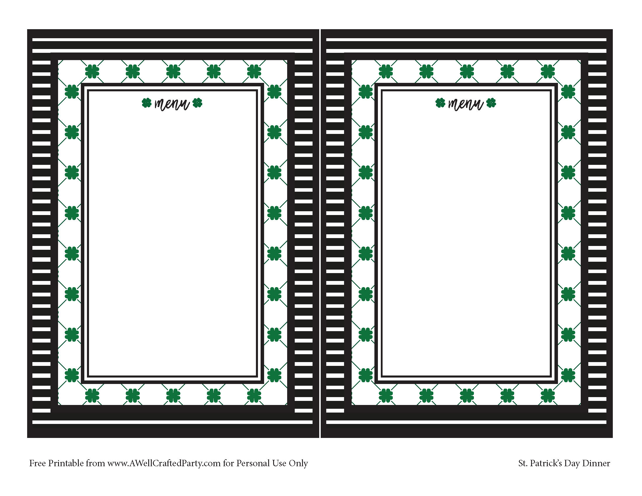 St. Patrick's Day Free Printable Menus from A Well Crafted Party