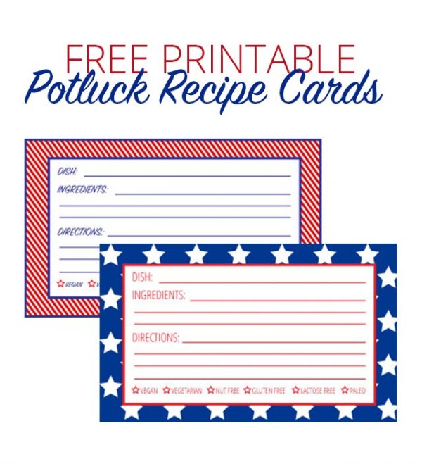 Free July Fourth Printables - Potluck Recipe Cards | A Well Crafted Party