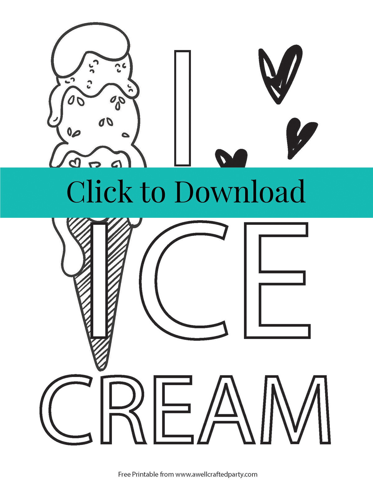 Ice Cream Coloring Sheet Free Printable | A Well Crafted Party