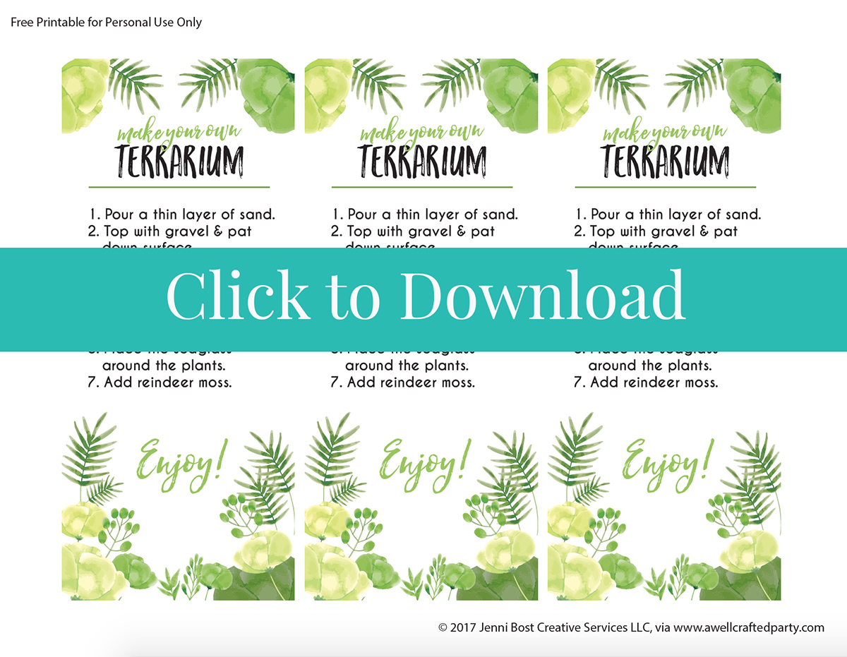 Free Printable Terrarium Instructions for Party Activity | A Well Crafted Party