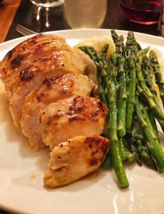Sweet Glazed Chicken with Asparagus and Garlic Mashed Potatoes