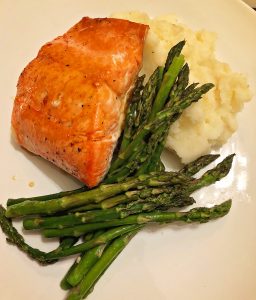 Sweet Glazed Salmon with Asparagus and Garlic Mashed Potatoes