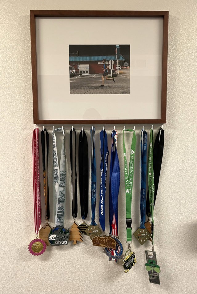 display of running medals