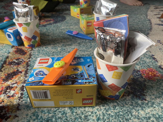 lego cake in a cup and kazoo