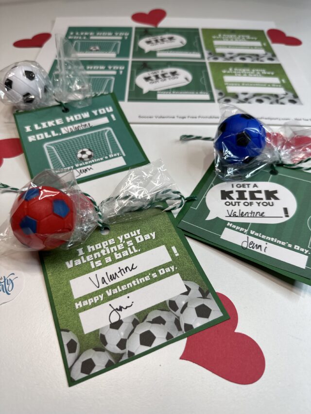 Soccer themed valentines with soccer fidget spinners