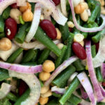 kidney beans, green beans, garbanzo beans, and cannellini beans with red onion