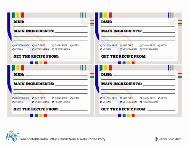 Free printable potluck cards